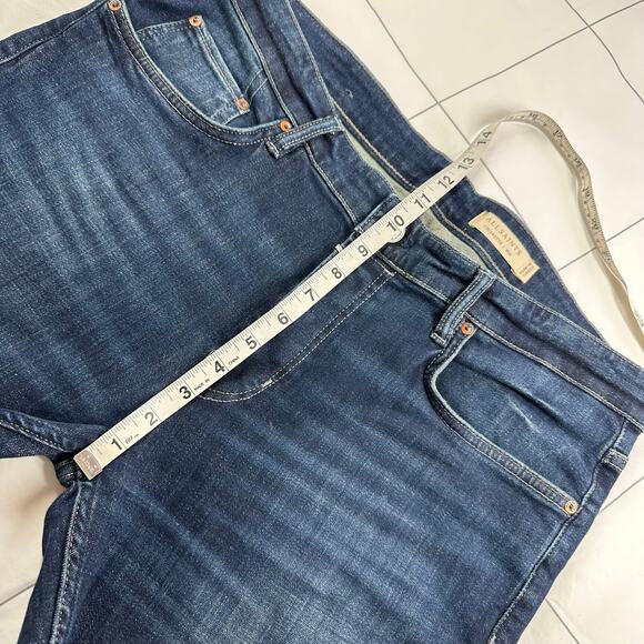 All Saints Jeans Mens 34 Blue Cigarette Skinny Button Fly Fade Distressed Denim - Picture 13 of 16